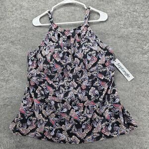 Septangle Swimdress Womens 20 Black Paisley Lined Padded Built-In Bra Tank